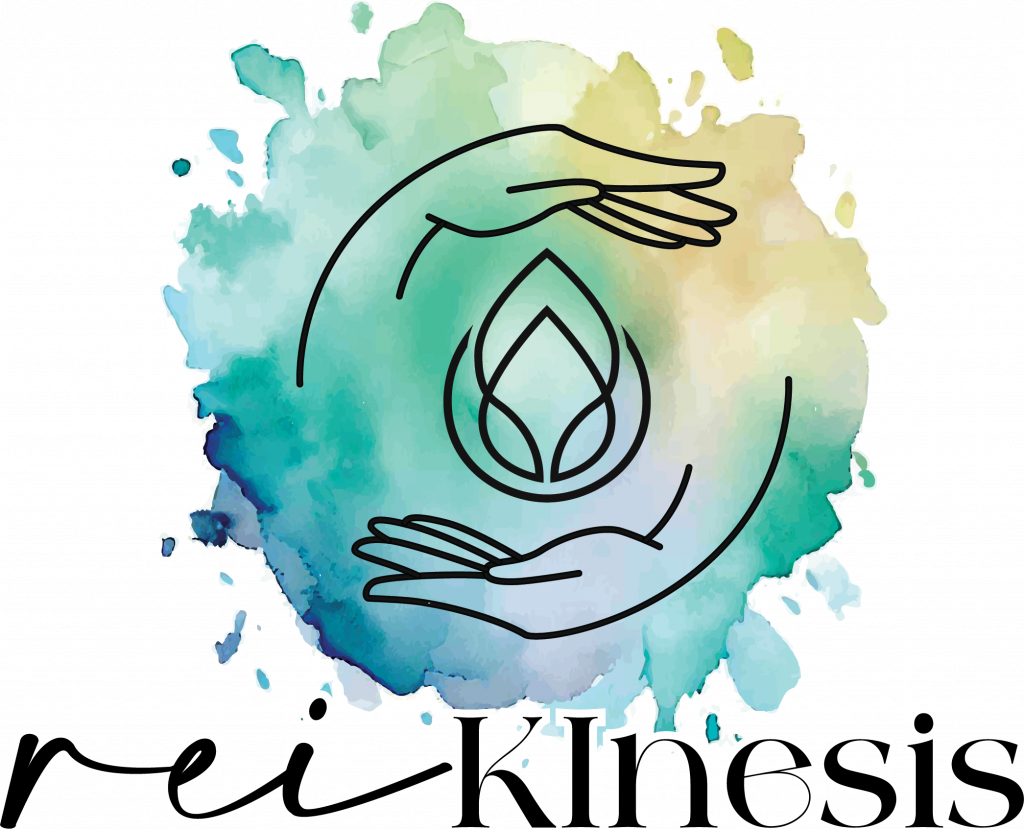 Curved hands around a lotus flower on a background of watercolor blues and greens